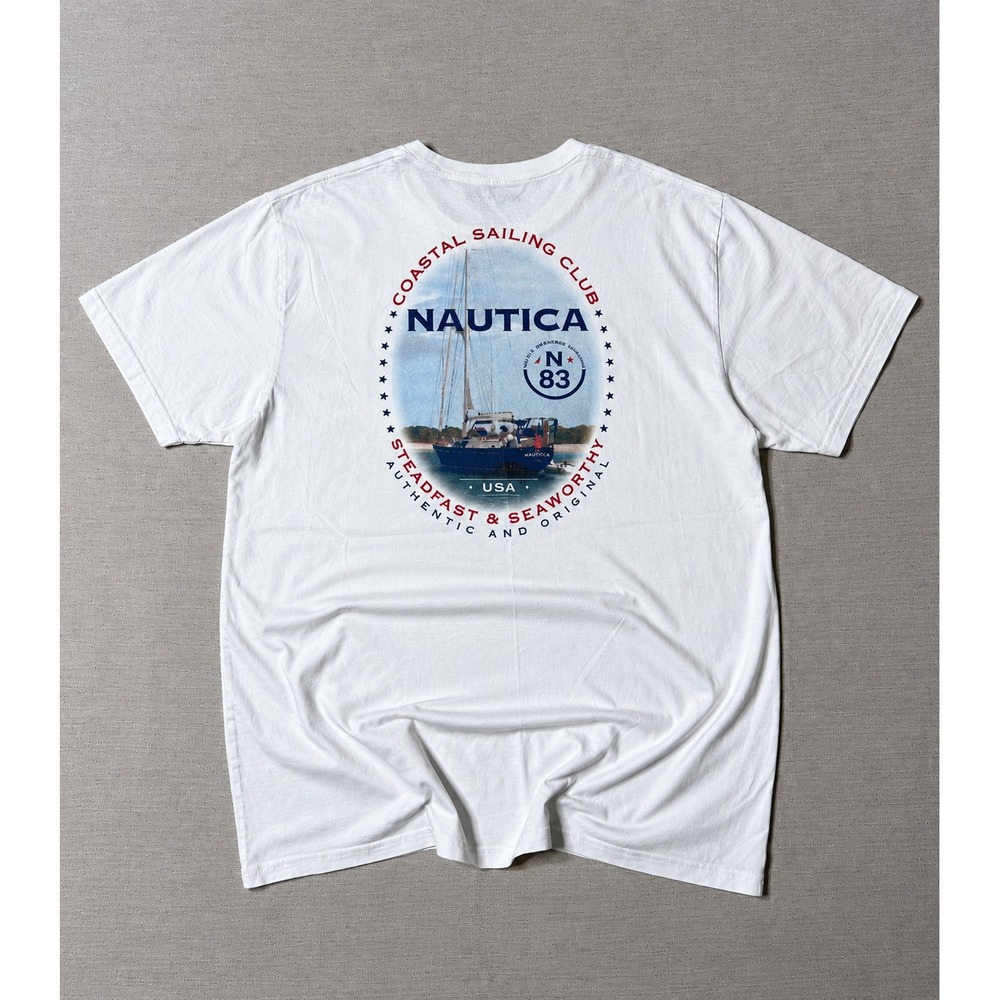 Nautica Coastal Sailing Club T-Shirt Men's XL White Sailboat Graphic Tee USA 83